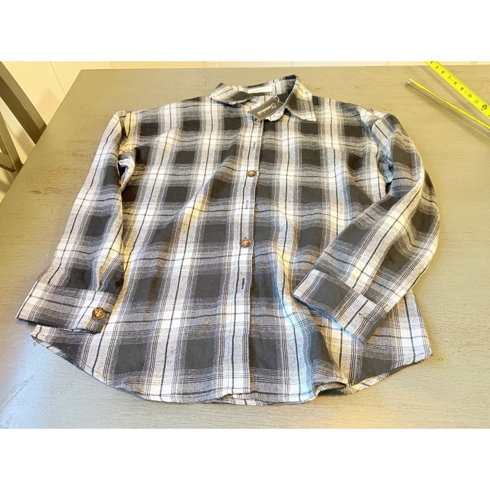 Fantaslook Womens Black White Plaid Button Down Shirt Long Sleeve Size S NWT